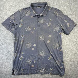 Travis Mathew Polo Shirt Mens 2XL Blue Floral Pima Cotton Golf Performance